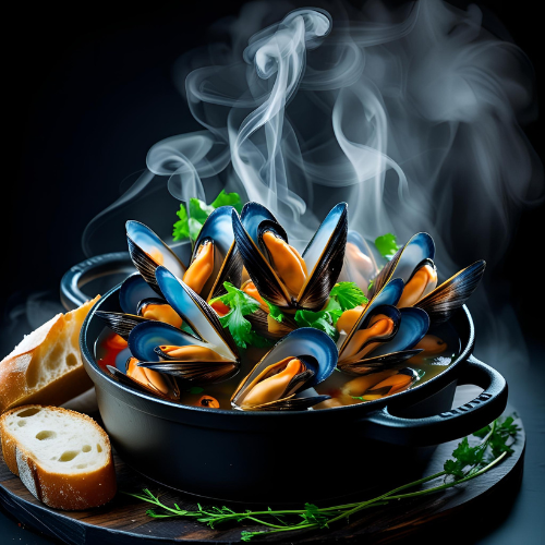 Spanische Miesmuscheln in einer Tomatensauce mit Weißwein