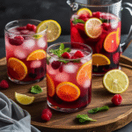 drei Gläser Sangria auf einem Tisch